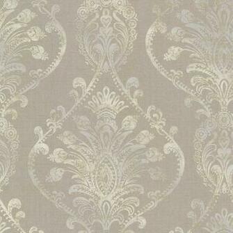 Brewster Avalon Noble Taupe Ornate Damask Wallpaper
