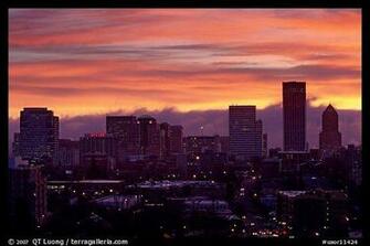 Downtown Skyline With Colorful Sky At Sunrise Portland Oregon Usa