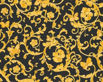 Versace Home Wallpaper Black Gold Metallic Yellow