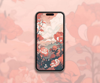 Red Flowers Clouds Aesthetic Wallpaper