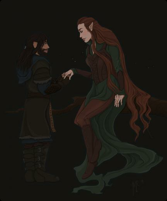 Kili And Tauriel By The Weathered Raven