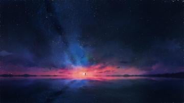 Anime Night Sky Stars Horizon Scenery 4k Wallpaper