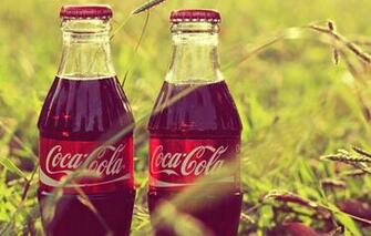 Wallpaper Coca Cola Bottles Labels Grass Mood