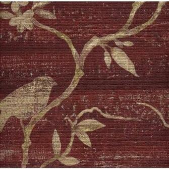 Beige Asian Branches With Birds On Textured Reddish Burgundy Wallpaper