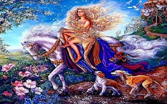 Spring Fairy On White Horse Wallpaper