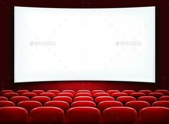 Rows Of Red Cinema Or Theater Seats In Front White Blank Screen
