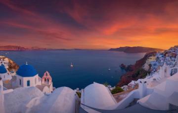 Wallpaper Sea Sunset Building Home Santorini Greece Church