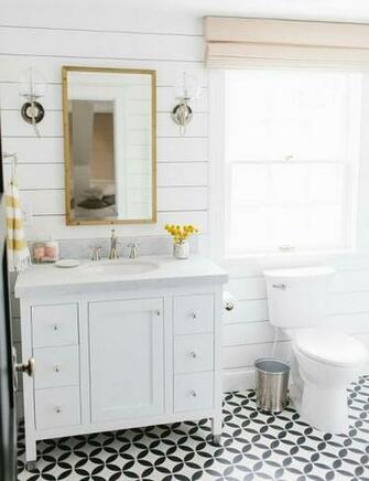 White And Yellow Bathroom Design Transitional