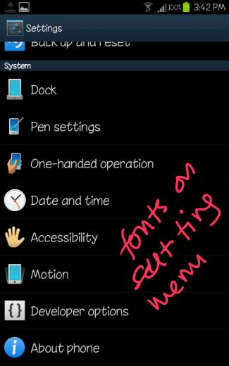 Samsung Galaxy S3 Font It S Setting Menu