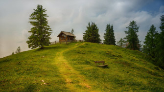 Hill Wooden House Wallpaper