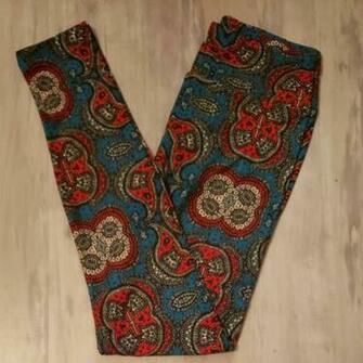Lularoe Teal Background Pasley Design Leggings Size Os One