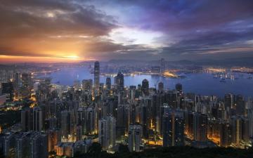 Landscape Cityscape Skyscraper Building Sunrise Lights Bay