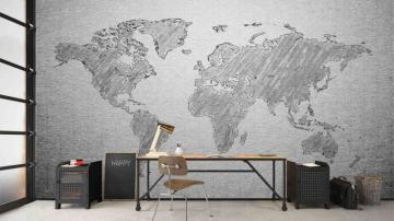 Textured Gray World Map Wallpaper About Murals