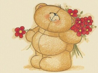 Cute Bear Red Flowers Wallpaper Full HD