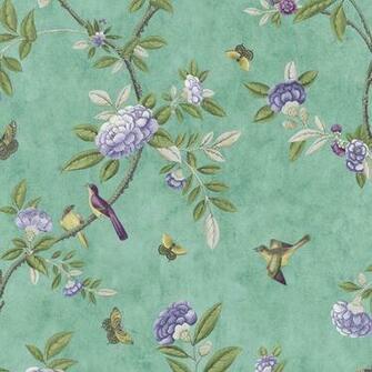 Flowers Chinoiserie Jade Teal Purple Wallpaper Interiors