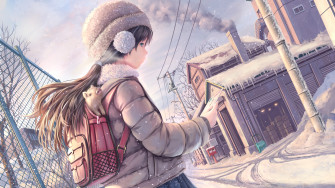 Brunette Anime Girl Snow Covered Laptop Full HD 1080p
