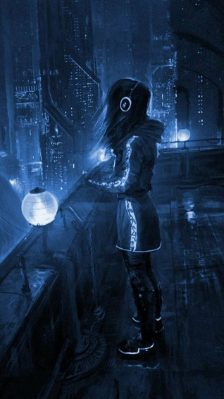 Girl On Rooftop Cyberpunk iPhone X Wallpaper