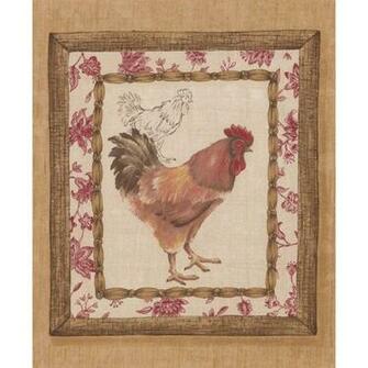 Retro Art Rooster Paintings On Brown Wall Vintage Prepasted