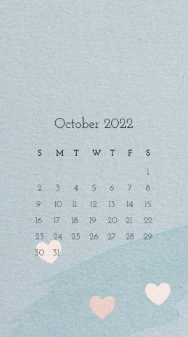 Cute October Calendar Template Blue Mobile Wallpaper Psd