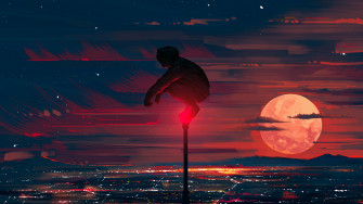 Alone Boy Moon Night Scenery Art 4k HD Wallpaper