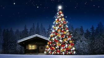 Image Nature Christmas Tree Snow Forests Night Time