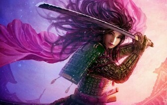 3d Samurai Girl Katana Armor 8n Ivy Wallpaper