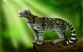 Ocelot Cat On A Green Background Wallpaper And