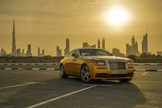 Wallpaper Dubai Rolls Royce Wraith Luxury Cityscape Gold Color