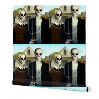 American Gothic Famous Portrait Painting Wallpaper Spoonflower