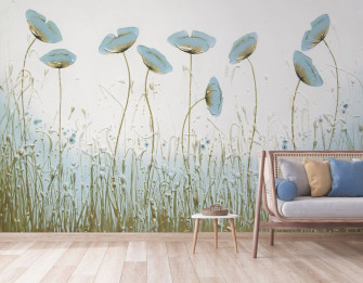 Oil Painting Blue Poppy Flowers Wallpaper Mural Wallmur