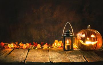Wallpaper Autumn Leaves Smile Candles Halloween Pumpkin