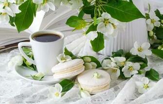 Wallpaper Leaves Flowers Coffee Spring Fabric Macaroon Image