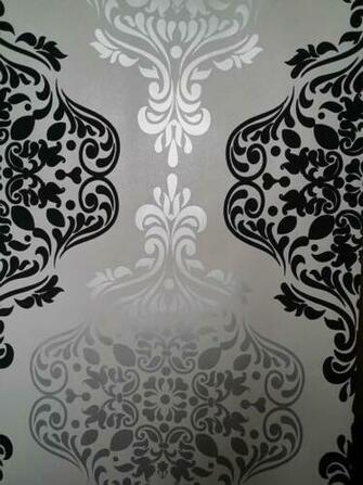 Luxury Quality Wallpaper Black And Silver Grey Damask Feature Wall
