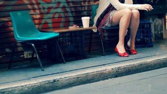 Legs Women Wallpaper Cups Shoes Chairs Street