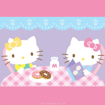 Hello Kitty And Mimmy At A Cafe