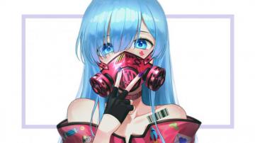 Anime Girl Blue Hair Gas Mask 4k Wallpaper