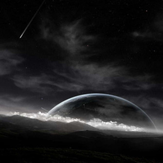 Black iPad With A Planet Rising In Space Wallpaper