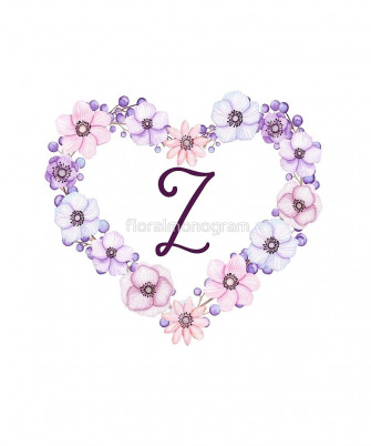 Monogram Z Floral Heart By Floralmonogram