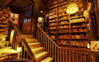 Room Library Wood Retro Cabin Resort HDr Books Stairs Rustic