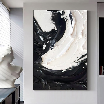 Modern Black And White Abstract Painting Texture Wall Art Original Minimalist Wallpaper