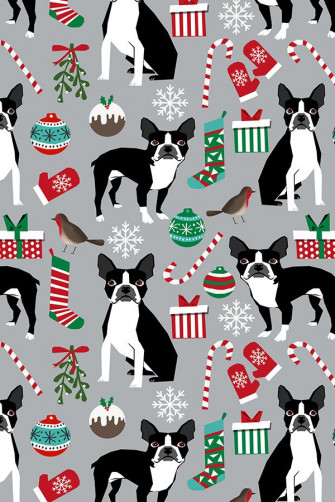 Boston Terrier Christmas Fabric Cute