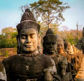 Ancient Architecture Asia Bayon Bridge Buddhism Building