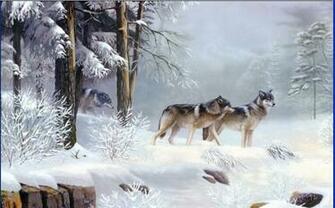 X38 Inch Wallpaper Volki Zima Les Risunok Prints Oil Paintings