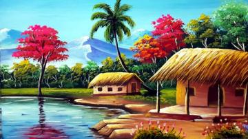 Indian Village Scenery Painting Wallpaper Teahub Io