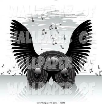 Three Speakers With Evil Black Angel Wings Blaring Loud Heavy Metal