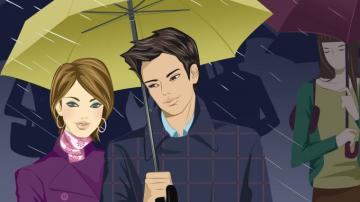 Wallpaper Young Couple Heavy Rain Together Shadow Drawn Love