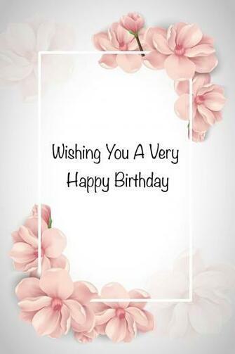 Happy BirtHDay Pink Blossom White Frame Grey Background