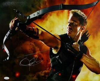 Jeremy Renner Autographed Hawkeye Photo Fire Background Jsa