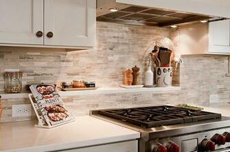 Stark White Counter Marble Backsplash Also Note Shelf Above