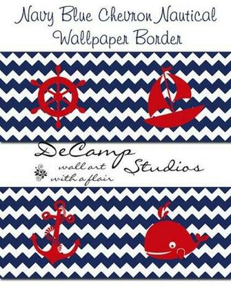 Navy Blue And White Nautical Chevron Wallpaper Wall Art Border Decals